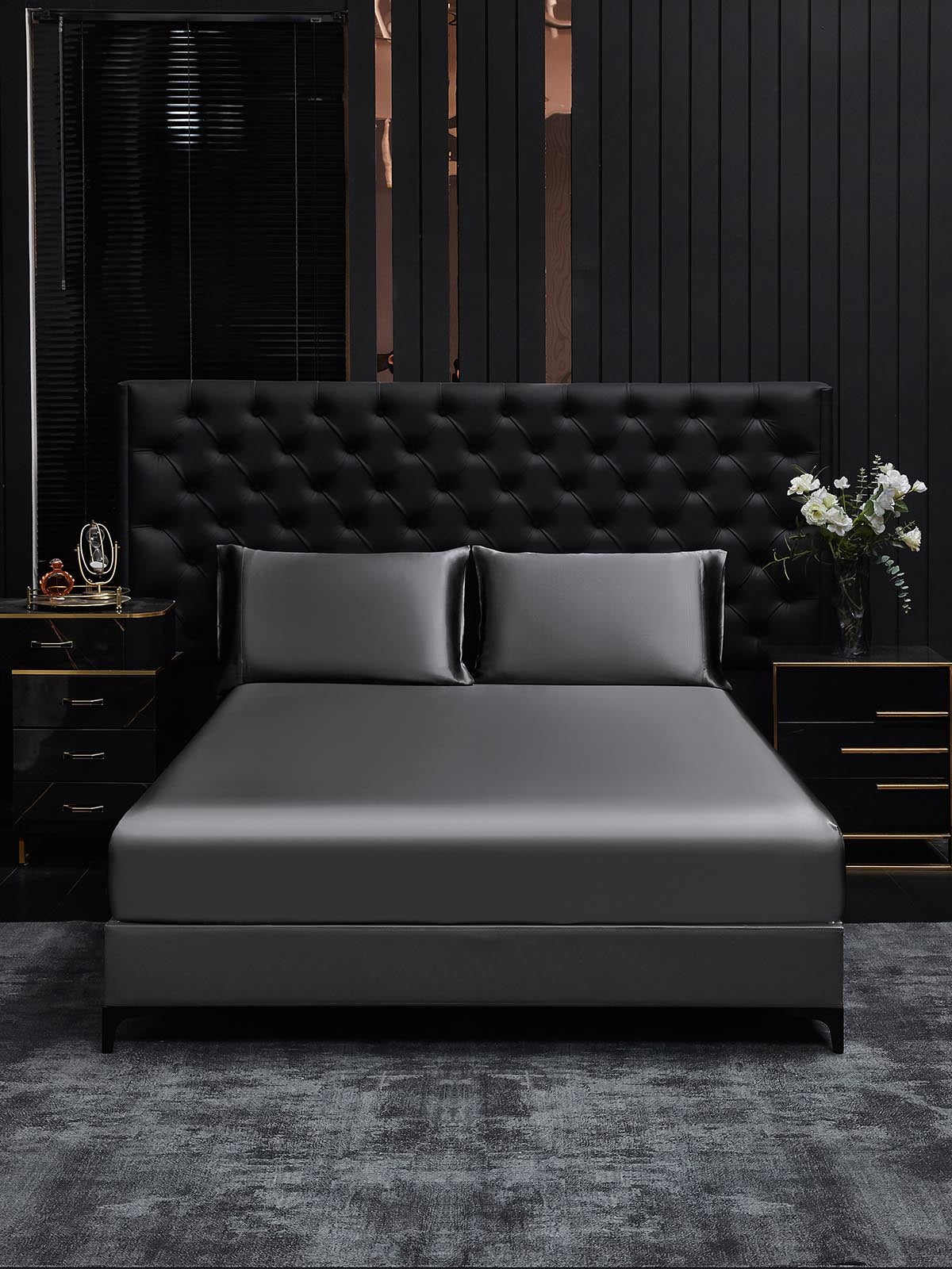 [Gris Oscuro] SilkSilky-ES 19Momme Seda Pura Bedding Set 002