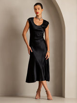 [Negro] SilkSilky-ES Cap Sleeve Vestido 005