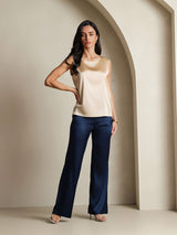 [Champán] SilkSilky-ES Sleeveless Round Neck Top de tirantes 008