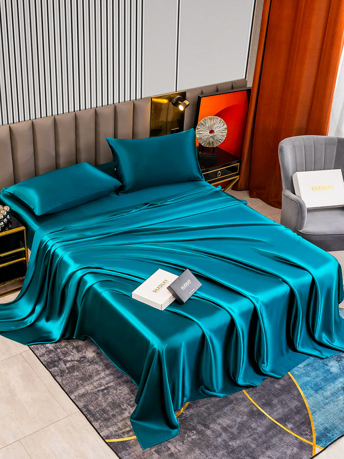 [Azul Real] SilkSilky-ES 22Momme Seda Pura Bedding Set 002