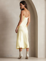 [Amarillo Claro] SilkSilky-ES Spaghetti Strap V Neck Vestido 002