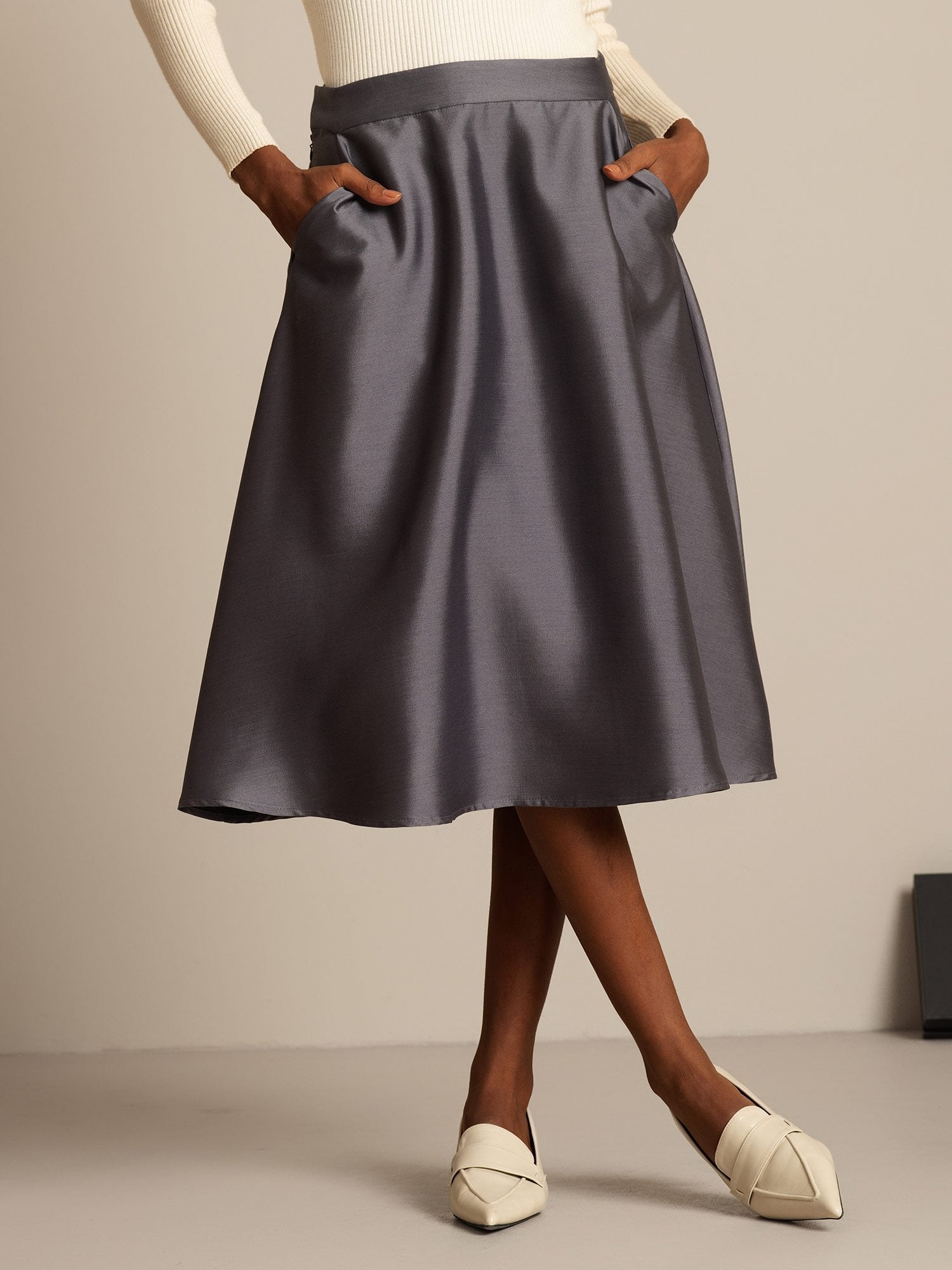 [Gris] SilkSilky-ES 32Momme Silk-Wool Blend Skirt 001,