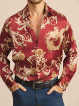 [Dragón Vino] SilkSilky-ES Long Sleeve Lapel Collar Camisa de hombre 004