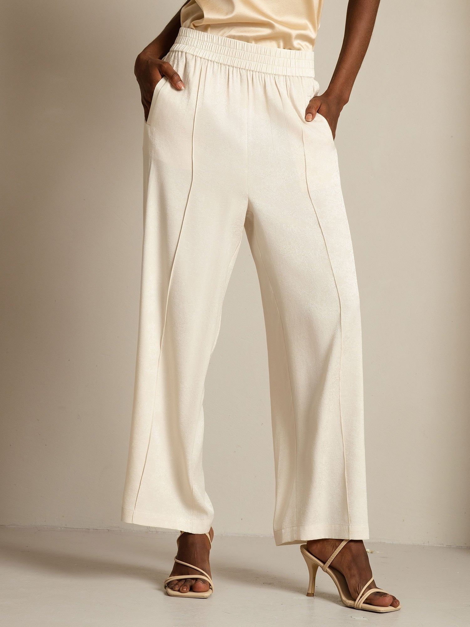[Beige] SilkSilky-ES 22Momme Seda Womens Pants 003