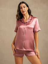 [Malva Pálido] SilkSilky-ES Short Sleeve Lapel Collar Pijamas de mujer 003