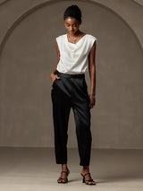 [Negro] SilkSilky-ES 19Momme Seda Womens Pants 001