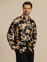 [Dragón Negro] SilkSilky-ES Long Sleeve Lapel Collar Camisa de hombre 003