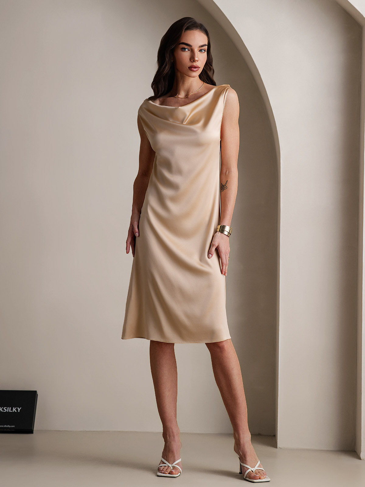 [Champán] SilkSilky-ES 19Momme Seda Dress 005