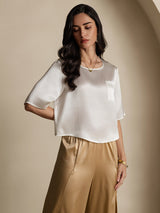 [Blanco] SilkSilky-ES A metà Escote Cuchara Camisetas de Mujer 006