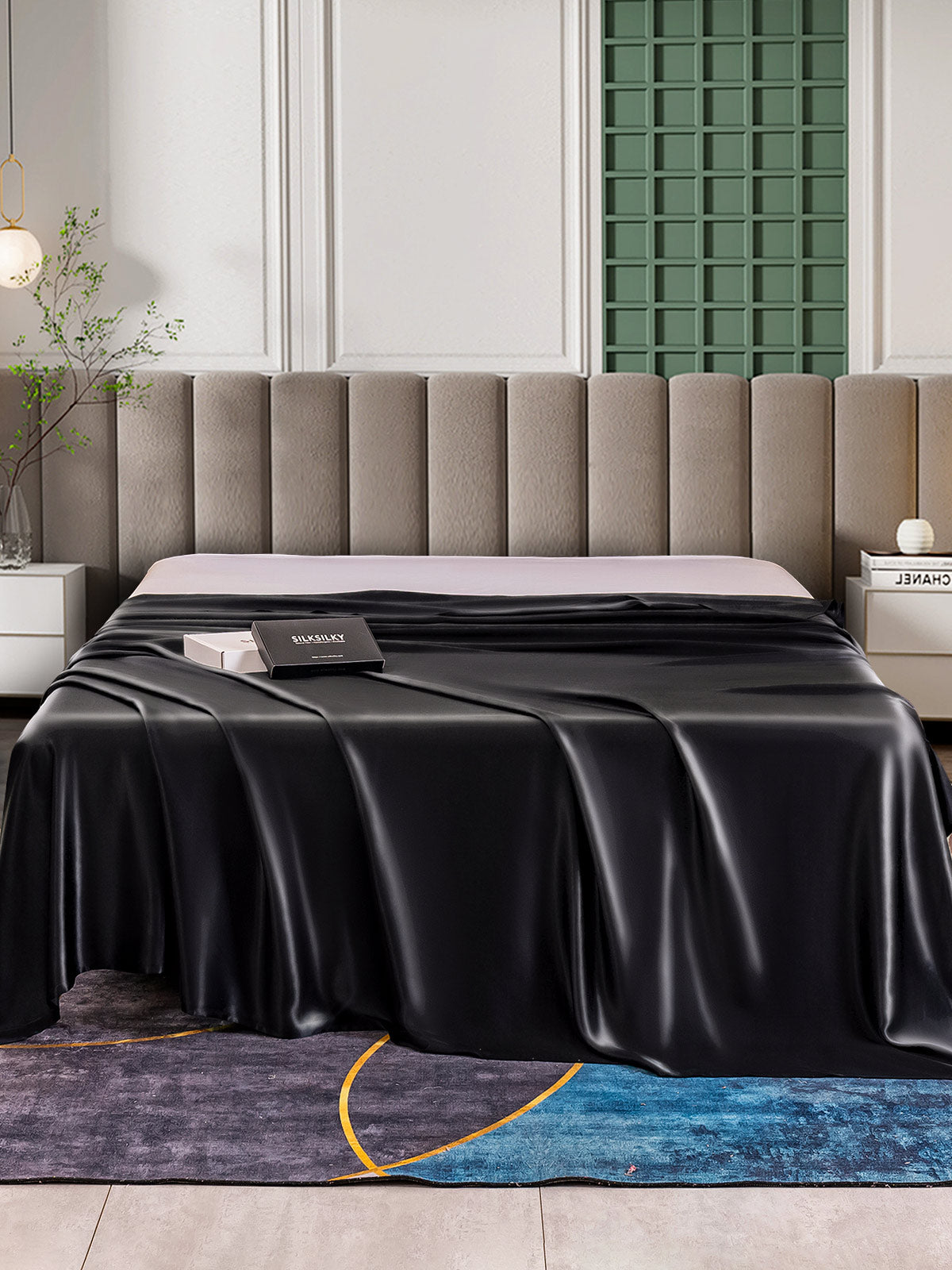 [Negro] SilkSilky-ES 25Momme Seda Pura Sheet 002