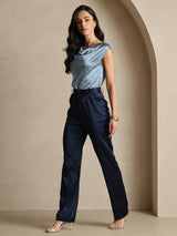 [Azul Oscuro] SilkSilky-ES 19Momme Seda Womens Pants 008