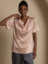 [Toscana] SilkSilky-ES Short Sleeve Cowl Neck Blusas 004