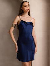 [Azul Oscuro] SilkSilky-ES Spaghetti Strap Cowl Neck Vestido 006