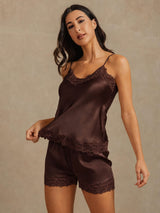[Marrón] SilkSilky-ES Spaghetti Strap V Neck Conjunto de tirantes 003
