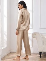 [Oro Champán] SilkSilky-ES Long Sleeve Lapel Collar Pijamas de mujer 003