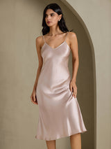 [Gris Sombra] SilkSilky-ES Spaghetti Strap V Neck Vestido 006