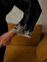 [Negro] SilkSilky-ES 3/4 Sleeve Bata de mujer 003