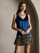 [Azul Oscuro] SilkSilky-ES Sleeveless V Neck Top de tirantes 005