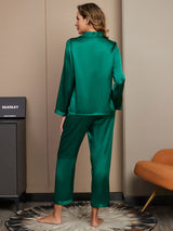 [Verde] SilkSilky-ES Long Sleeve Lapel Collar Pijamas de mujer 002