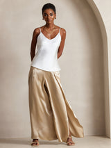 [Blanco] SilkSilky-ES Spaghetti Strap V Neck Top de tirantes 004
