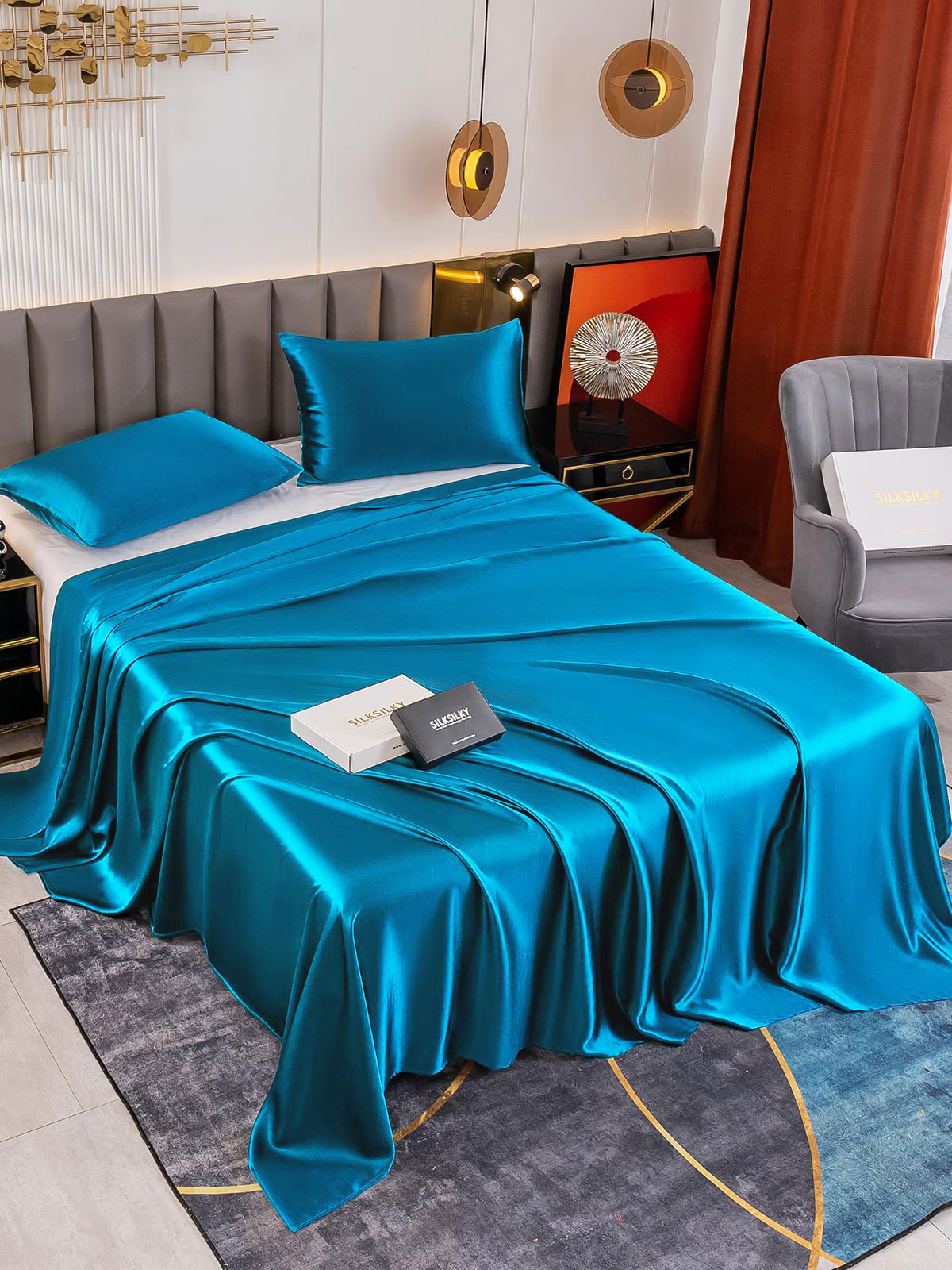 [Azul Real] SilkSilky-ES 19Momme Juego de ropa de cama 001
