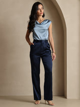 [Azul Oscuro] SilkSilky-ES 19Momme Seda Womens Pants 007
