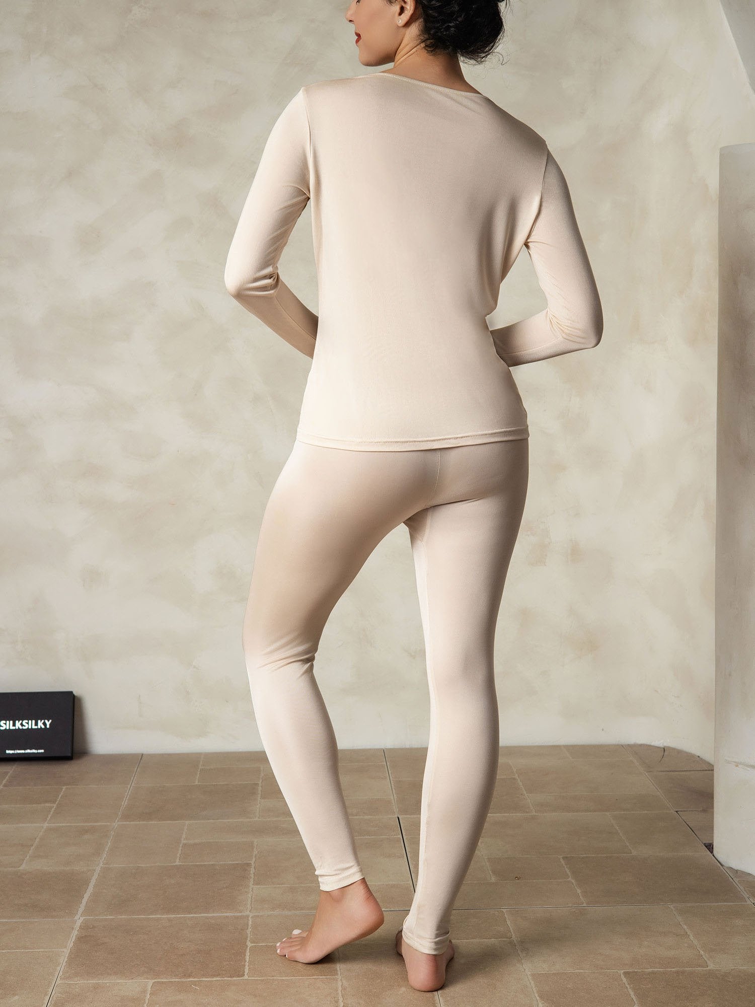 [MarrónClaro] SilkSilky-ES Seda Womens Pajamas 002