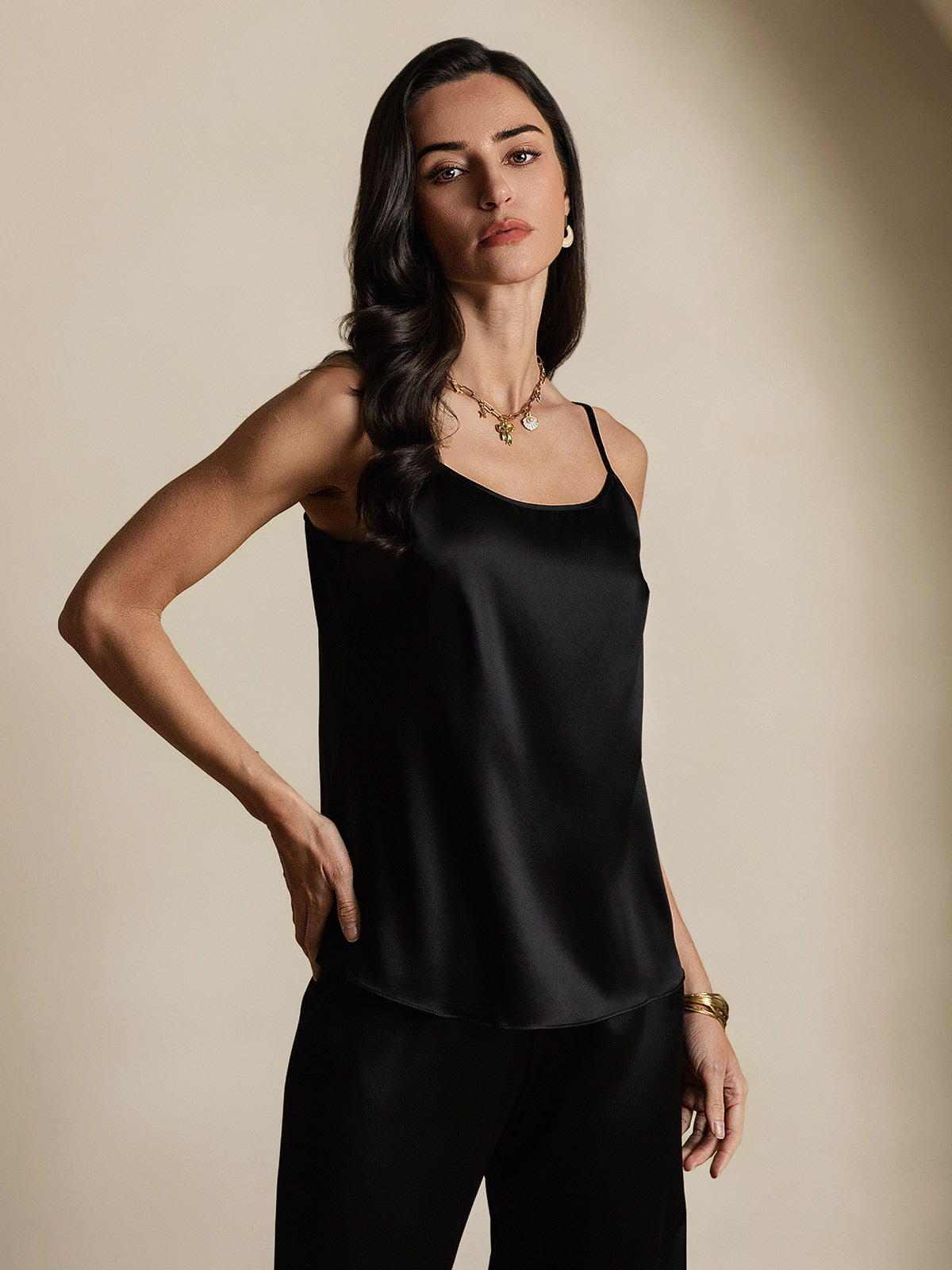 [Negro] SilkSilky-ES 19Momme Seda Camisoles 004