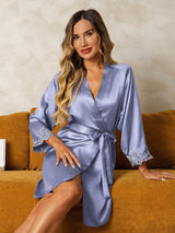 [Azul Acero] SilkSilky-ES 3/4 Sleeve Bata de mujer 004