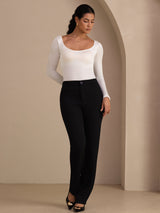 [Blanco] SilkSilky-ES Long Sleeve Cuello en U Camisetas de Mujer 006