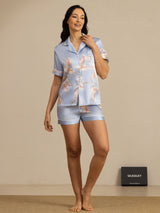 [Azul Claro] SilkSilky-ES Short Sleeve Lapel Collar Pijamas de mujer 006