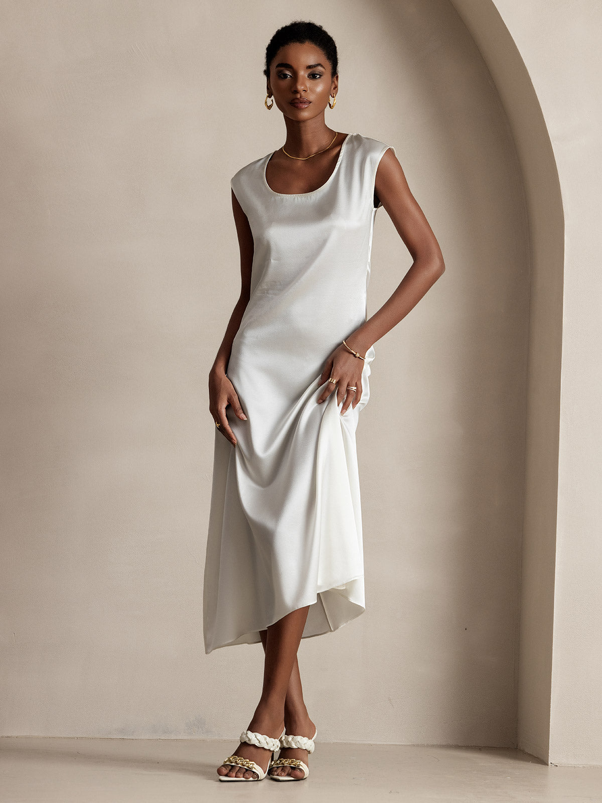 [Blanco] SilkSilky-ES 19Momme Seda Dress 003