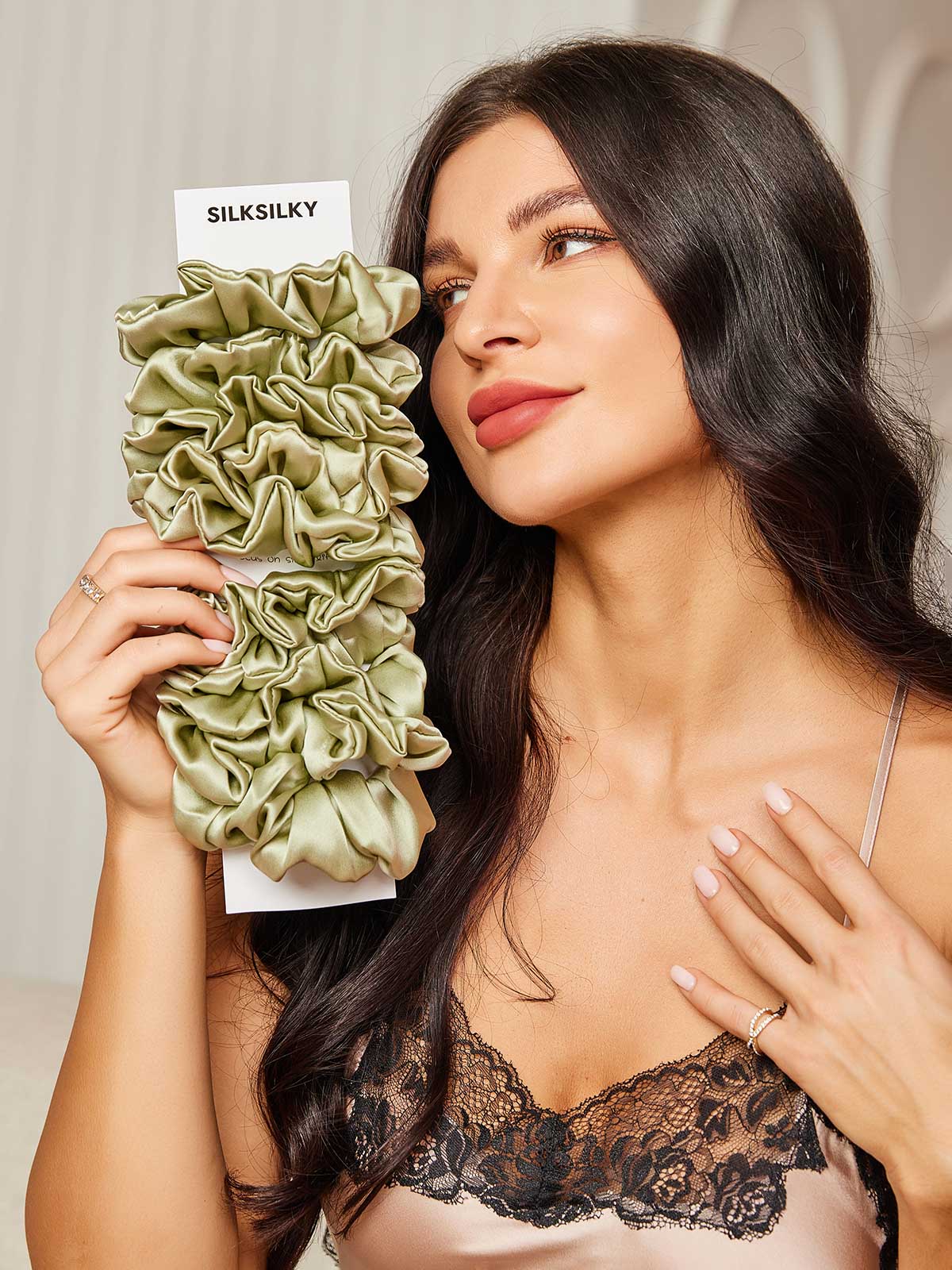 [Menta Verde] SilkSilky-ES 19Momme Seda Pura Scrunchie 002
