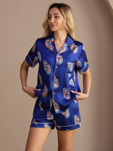 [Caballito de Mar Marino] SilkSilky-ES Short Sleeve Lapel Collar Pijamas de mujer 004