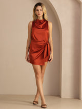 [Caramelo] SilkSilky-ES Sleeveless Cowl Neck Vestido 006