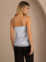 [Azul Grisáceo] SilkSilky-ES V Neck Top de tirantes 002