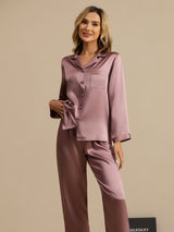 [Malva Pálido] SilkSilky-ES Long Sleeve Lapel Collar Pijamas de mujer 003