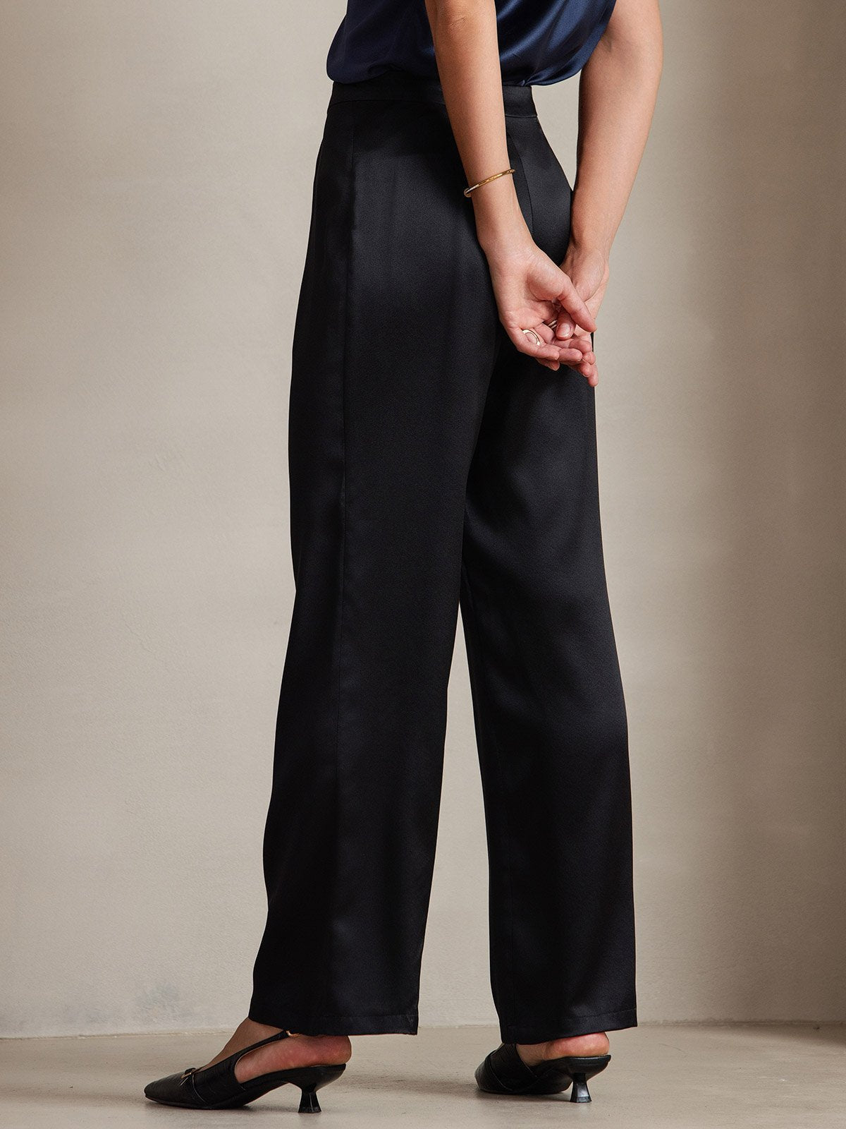 [Negro] SilkSilky-ES 19Momme Seda Womens Pants 004