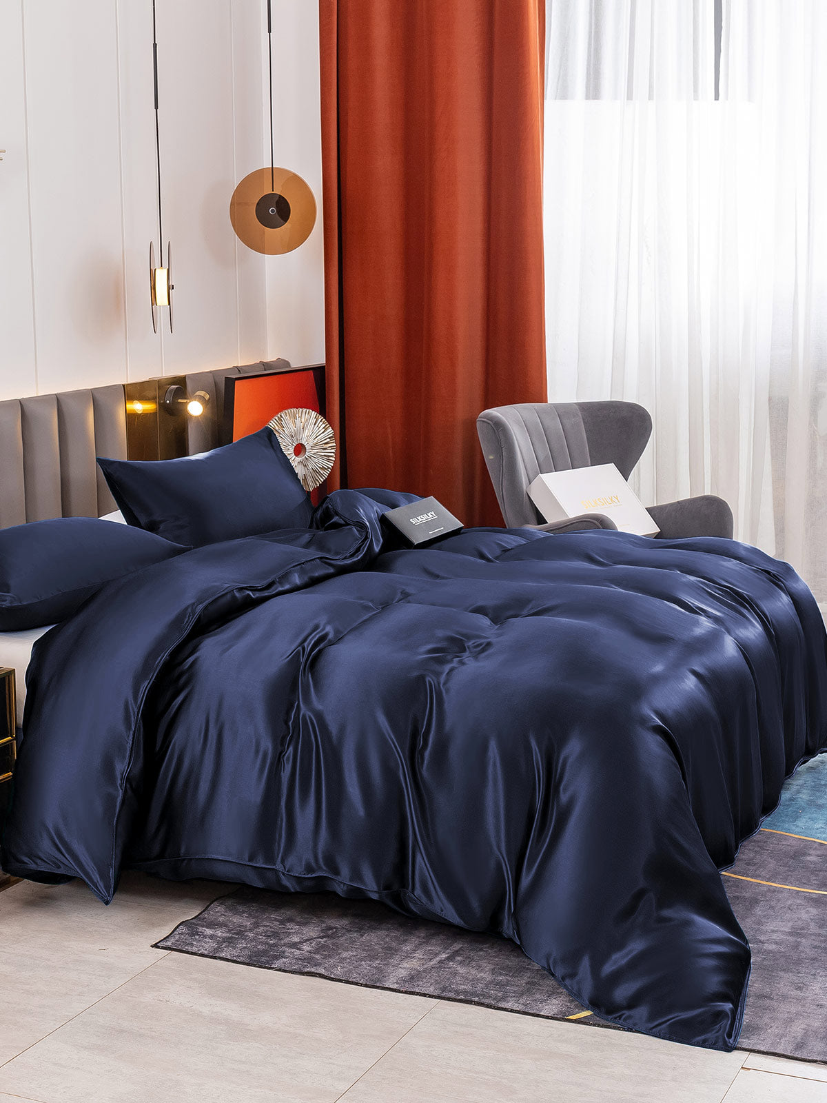 [Azul Oscuro] SilkSilky-ES 19Momme Juego de ropa de cama 003