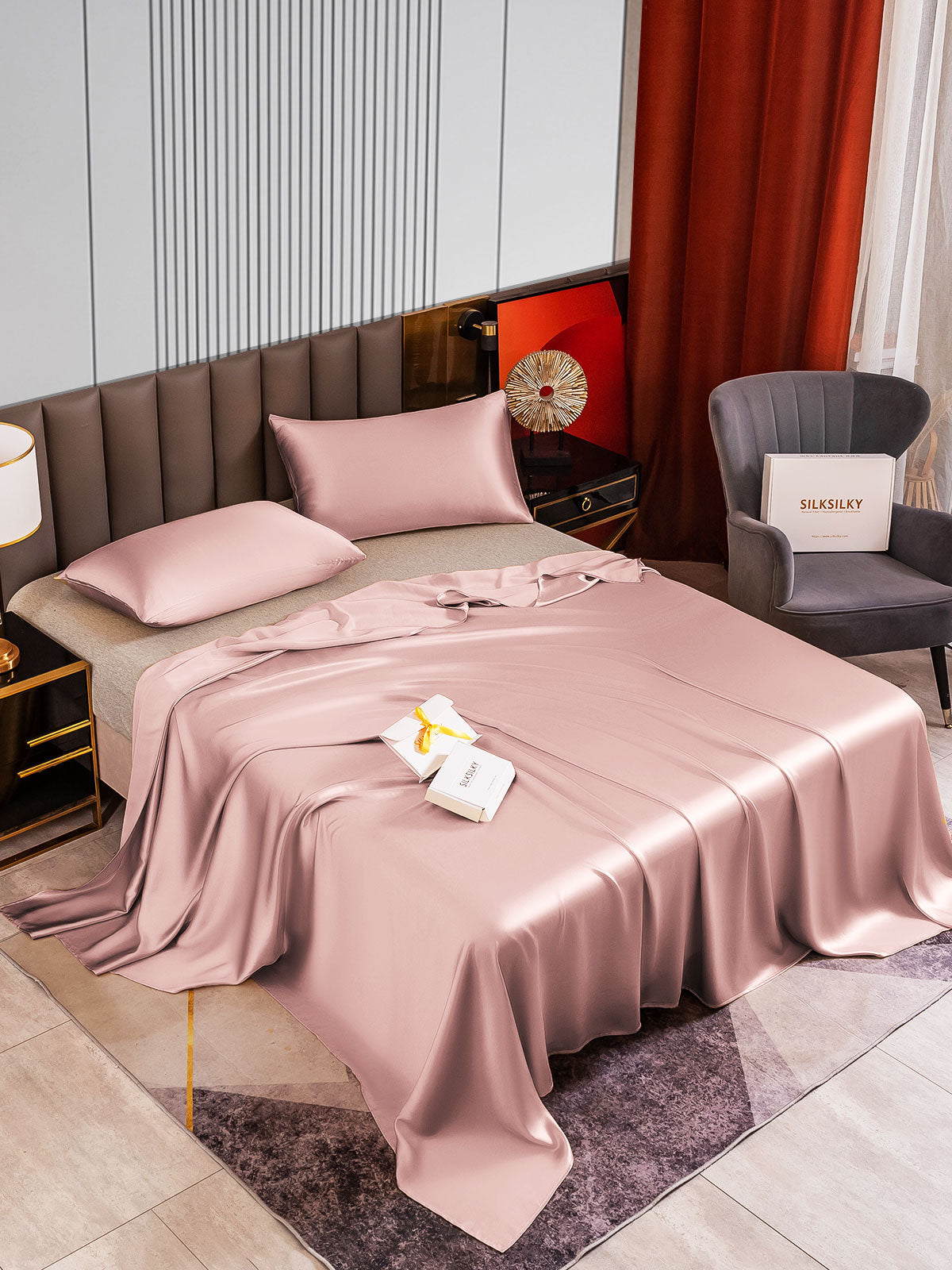 [Malva Pálido] SilkSilky-ES 22Momme Seda Pura Bedding Set 002