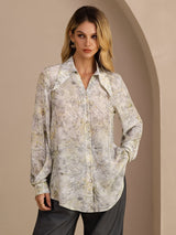 [Flor de Salvia] SilkSilky-ES Long Sleeve Lapel Collar Blusa 001