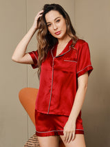 [Vino] SilkSilky-ES Short Sleeve Lapel Collar Pijamas de mujer 003