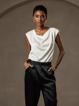 [Blanco] SilkSilky-ES Cap Sleeve Cowl Neck Camisetas de Mujer 003