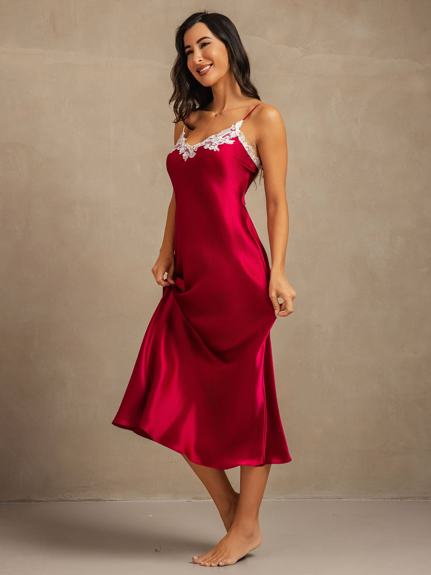 [Vino] SilkSilky-ES Spalline Sottili Cuello en V Vestido 007