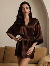 [Café] SilkSilky-ES 3/4 Sleeve Bata de mujer 001