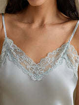 [Azul Grisáceo] SilkSilky-ES Spaghetti Strap V Neck Camisón 004