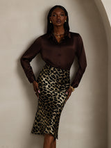 [Chocolate Negro] SilkSilky-ES Long Sleeve Lapel Collar Blusas de Mujer 007
