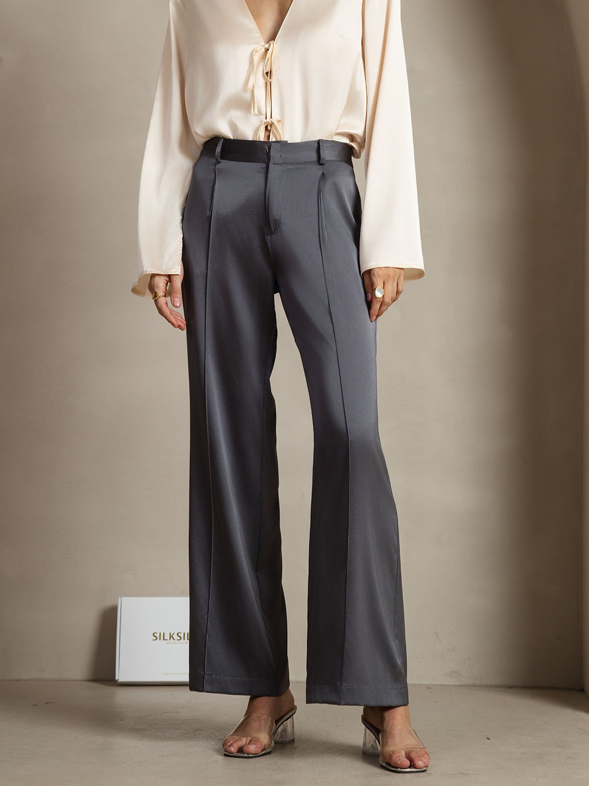 [GrisOscuro] SilkSilky-ES 19Momme Seda Womens Pants 001