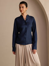 [Azul Oscuro] SilkSilky-ES Long Sleeve Blouse 004