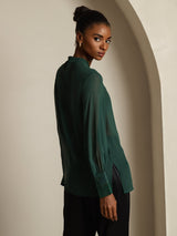 [Verde Oscuro] SilkSilky-ES Seda Pura Womens Shirt 006